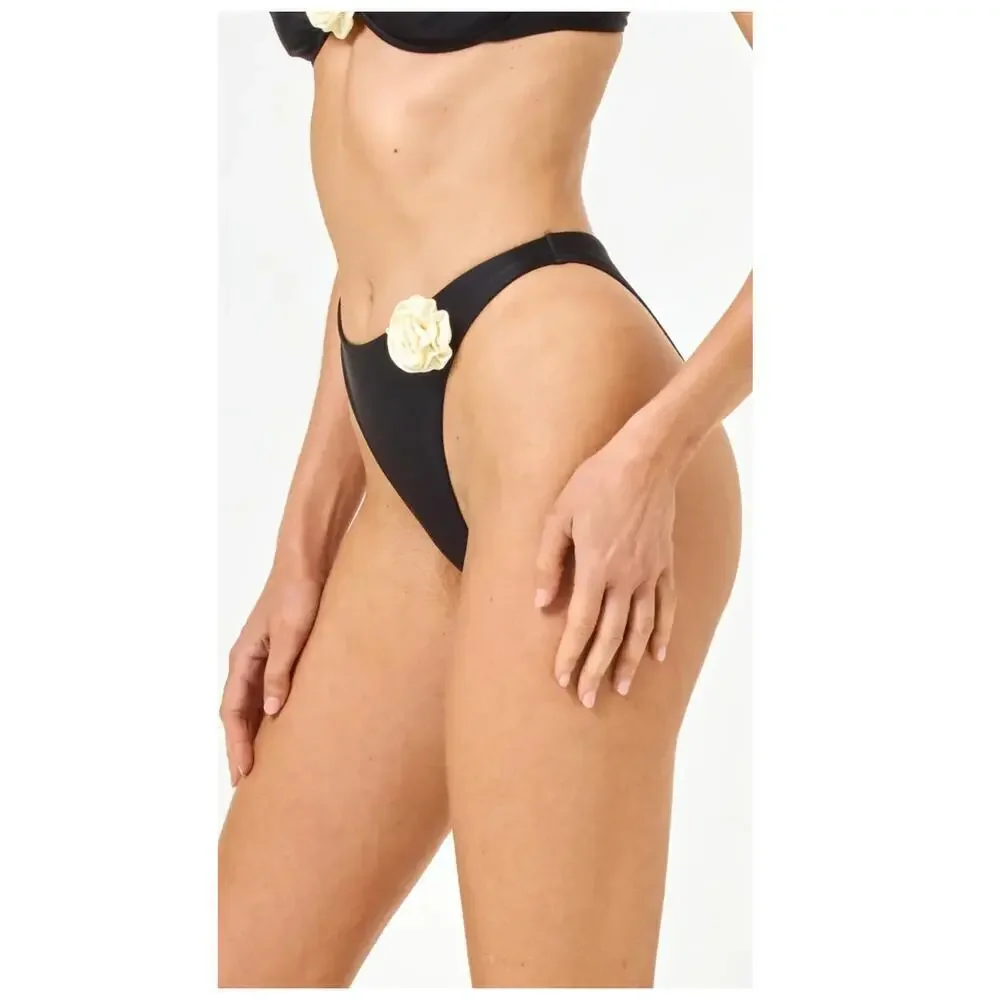 L Space Leilani Rose Appliqué High Cut Bikini Bottoms Size XS